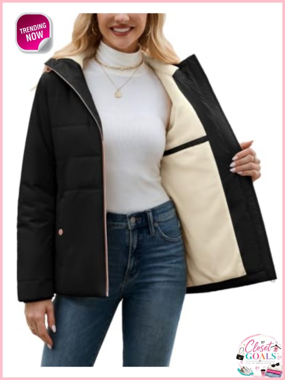 Women's Winter Quilted Puffer Jacket Water Repellent Fleece Lined Hooded